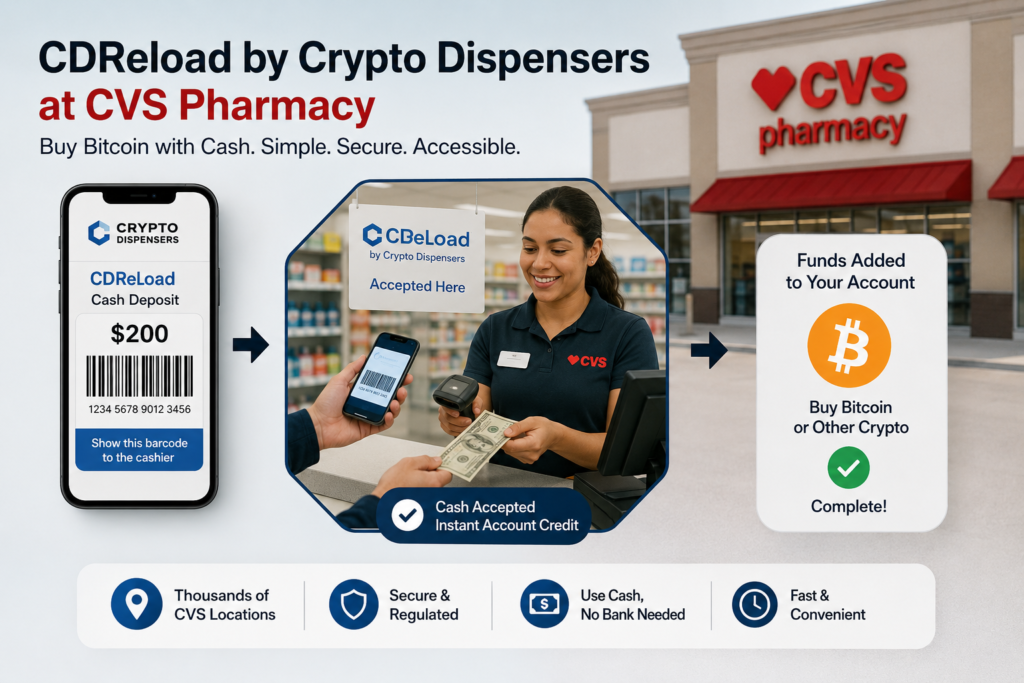 CDReload by Crypto Dispensers CVS Pharmacy: A Complete Guide to Buying Bitcoin with Cash CDReload by Crypto Dispensers CVS Pharmacy